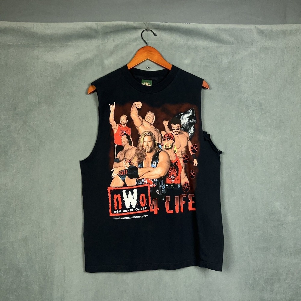 Vintage WCW NWO Wrestling Chopped Shirt Mens Size Large Hulk Hogan Macho Man